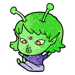pretty cartoon alien girl sitting