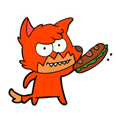 cartoon grinning fox with sandwich