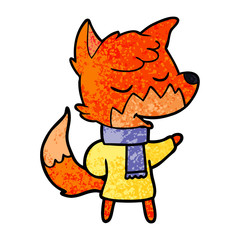 friendly cartoon fox in winter clothes