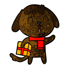 cute cartoon dog with christmas present