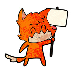 cartoon friendly fox with sign