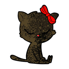 cute cartoon cat with bow