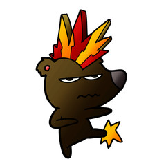 angry punk bear cartoon kicking