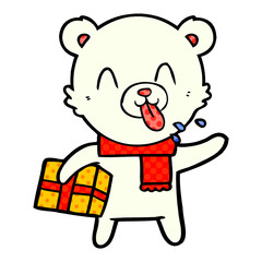 polar bear with christmas present cartoon