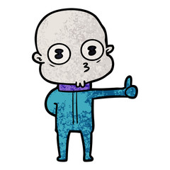 cartoon weird bald spaceman giving thumbs up