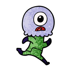 cartoon cyclops alien spaceman running