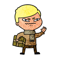 cartoon angry man carrying parcel