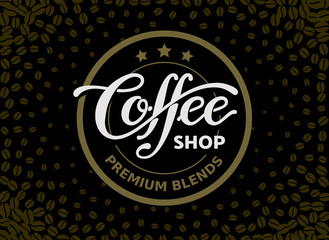 Coffee shop. Lettering isolated on black background