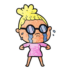 cartoon crying woman wearing spectacles