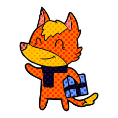 fox cartoon character with present