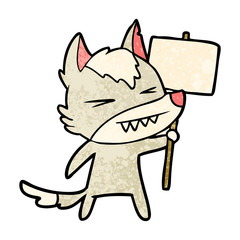 angry wolf cartoon with placard
