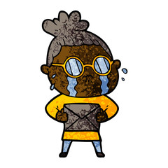 cartoon crying woman wearing spectacles