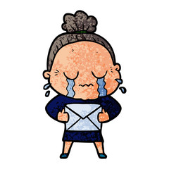 Obraz premium cartoon old woman crying with letter