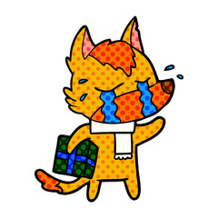fox cartoon character with present