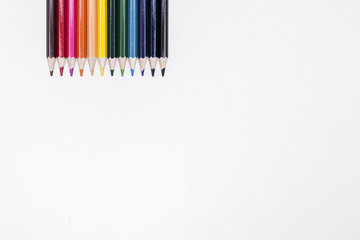 Color pencils isolated on white background close up with Clipping path.Beautiful color pencils.Color pencils for drawing.