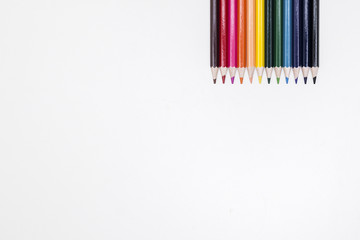 Color pencils isolated on white background close up with Clipping path.Beautiful color pencils.Color pencils for drawing.