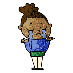 cartoon crying woman shrugging