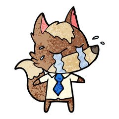 cartoon crying wolf wearing work clothes