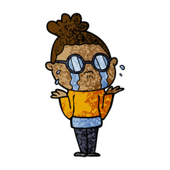 cartoon crying woman wearing spectacles