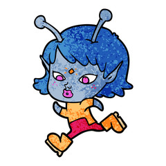 pretty cartoon alien girl running