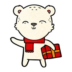 polar bear with christmas present cartoon