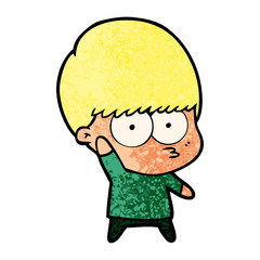 nervous cartoon boy waving