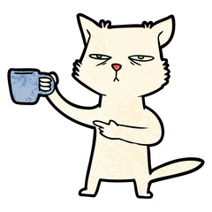 cartoon cat needing a refill of coffee
