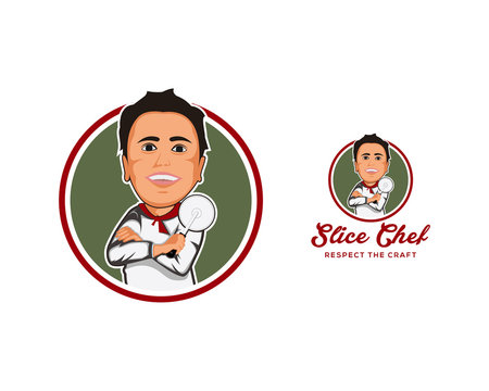 Smile Man - Slice Chef on the Restaurant for Business Illustration Symbol Vector Logo Caricature 