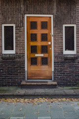 Wooden door and windoes in European town
