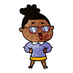 cartoon happy woman wearing spectacles