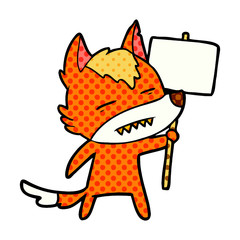 fox cartoon character with protest sign