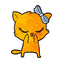 cute cartoon cat with bow