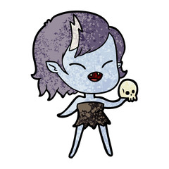 cartoon laughing vampire girl with skull