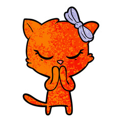 cute cartoon cat with bow