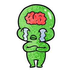 cartoon big brain alien crying