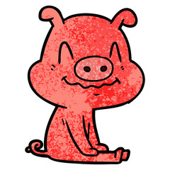 nervous cartoon pig sitting