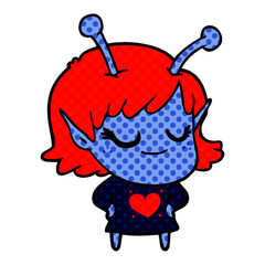 smiling alien girl cartoon with love heart