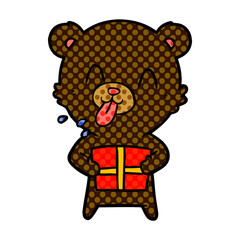 bear cartoon character with present