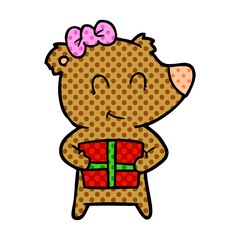 bear cartoon character with present