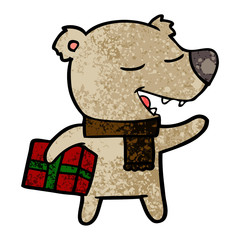 cartoon bear with present