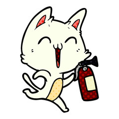 happy cartoon cat with fire extinguisher