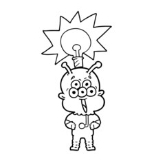happy cartoon alien with idea