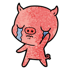 cartoon pig crying waving goodbye