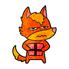 fox cartoon character with present