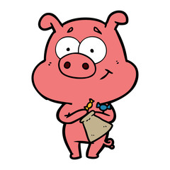 happy cartoon pig with candy