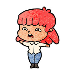 cartoon worried woman