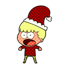 cartoon shocked man in xmas hat