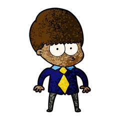 nervous cartoon boy wearing shirt and tie