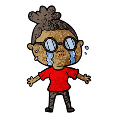 cartoon crying woman wearing spectacles