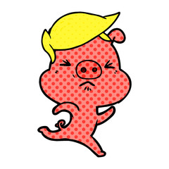 cartoon annoyed pig running